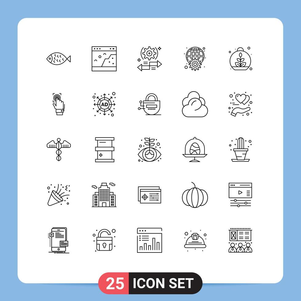 User Interface Pack of 25 Basic Lines of worldwide globe picture gear left Editable Vector Design Elements