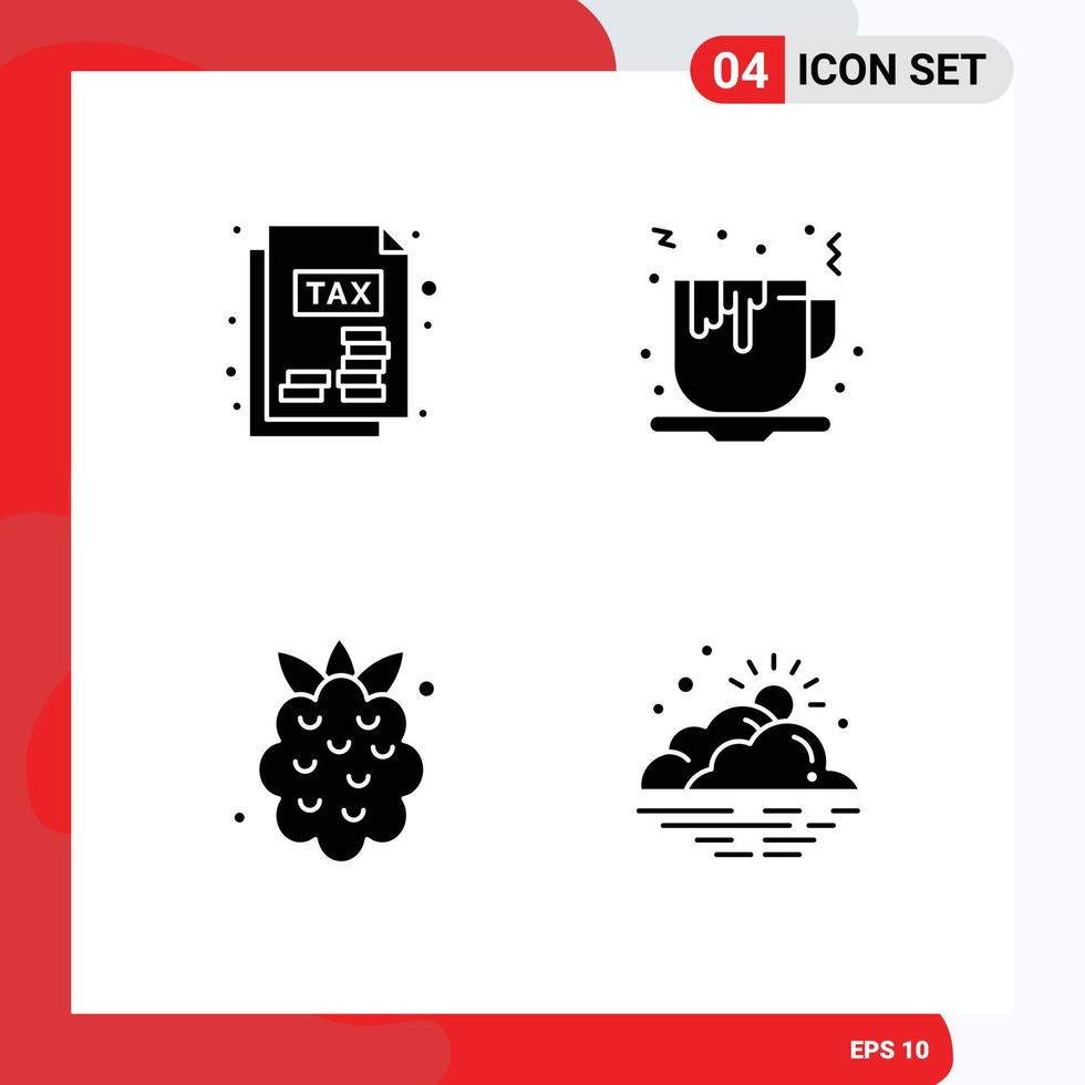 Pictogram Set of 4 Simple Solid Glyphs of document fruit coffee food cloud Editable Vector Design Elements