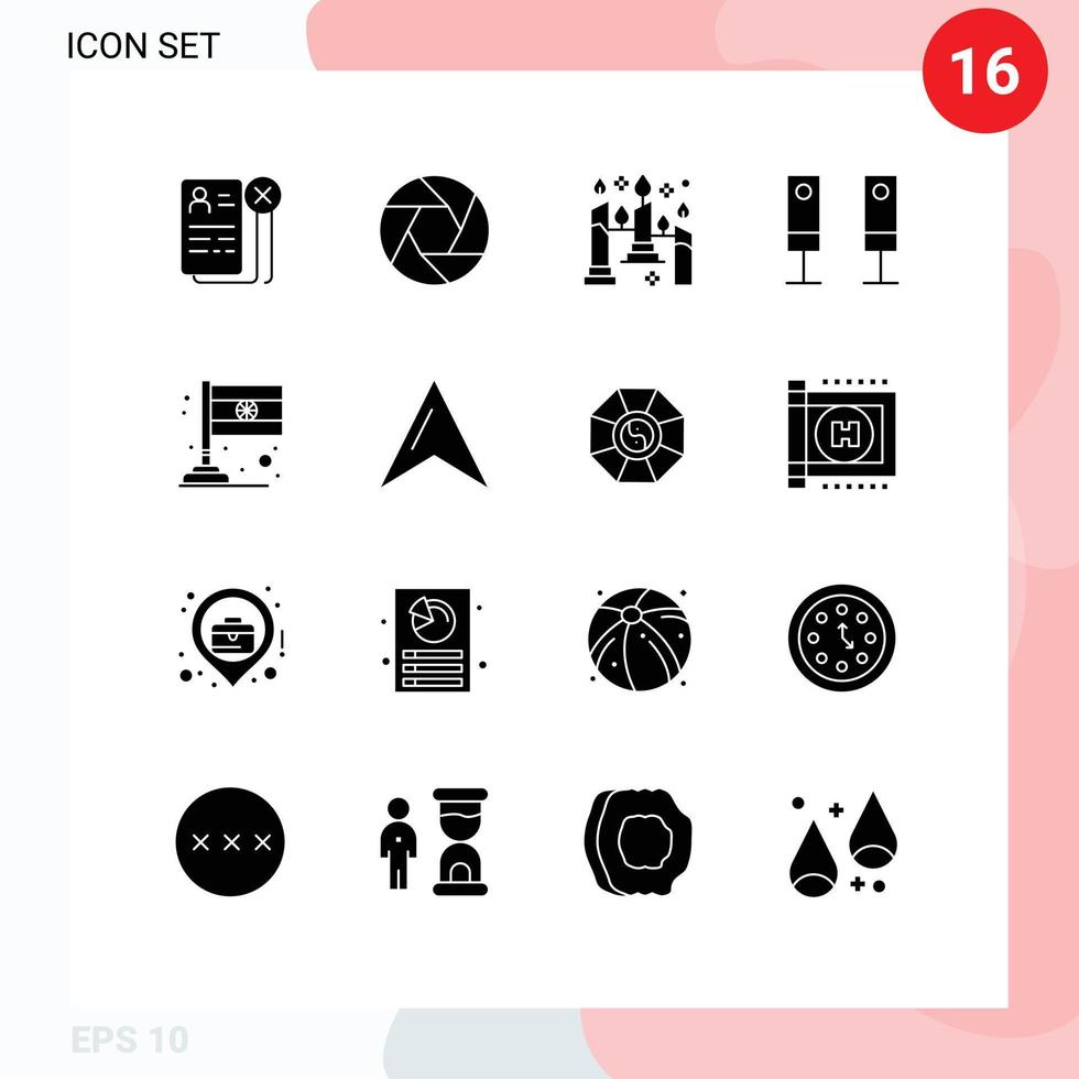 Pictogram Set of 16 Simple Solid Glyphs of country sound photo electric light Editable Vector Design Elements