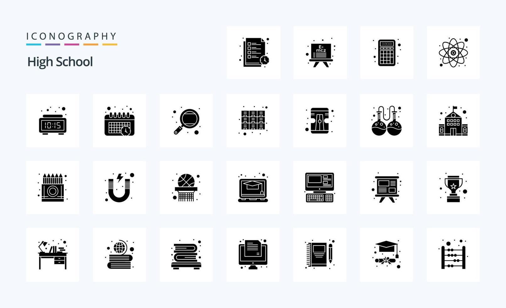 25 High School Solid Glyph icon pack vector