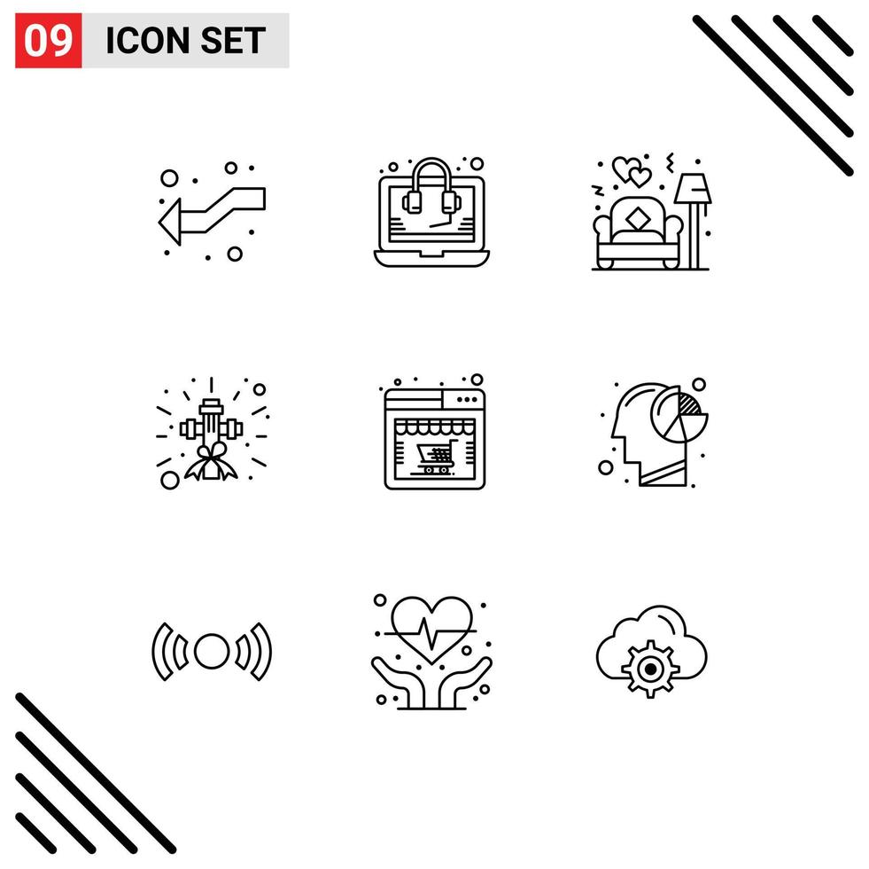 Set of 9 Modern UI Icons Symbols Signs for shop sign couch religion christian Editable Vector Design Elements