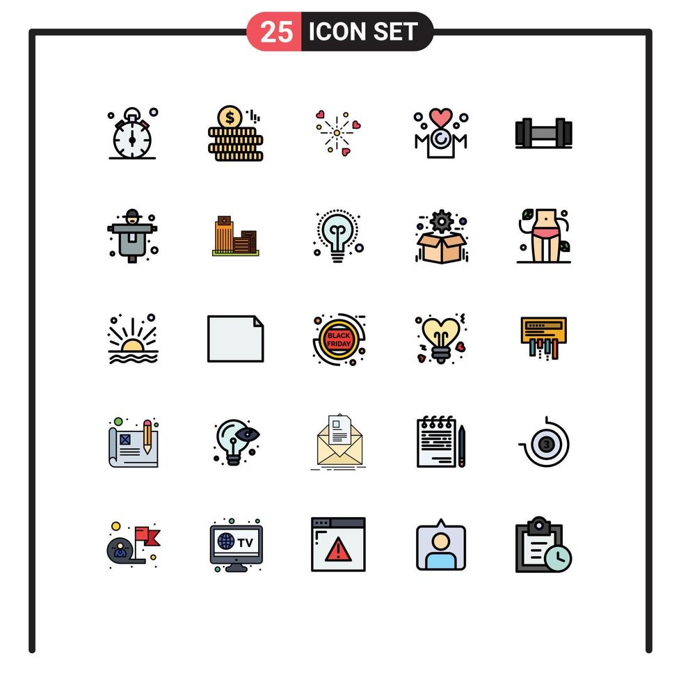 Universal Icon Symbols Group of 25 Modern Filled line Flat Colors of dumbbells love fireworks inscription mom Editable Vector Design Elements