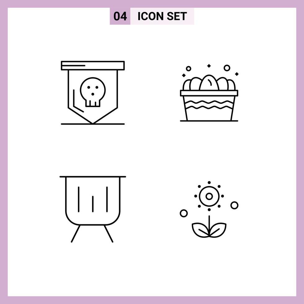Pack of 4 Modern Filledline Flat Colors Signs and Symbols for Web Print Media such as board finance skull farm performance Editable Vector Design Elements