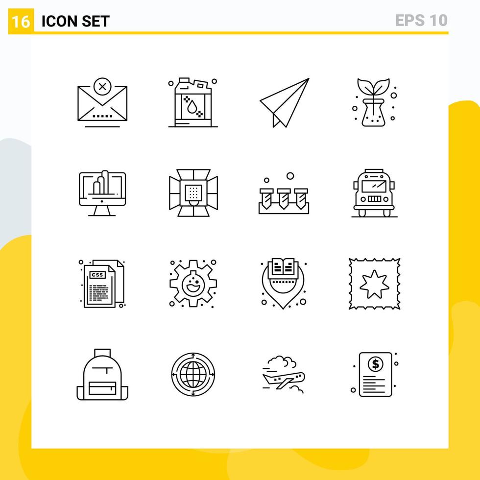 Mobile Interface Outline Set of 16 Pictograms of graph monitor paper computer nature Editable Vector Design Elements