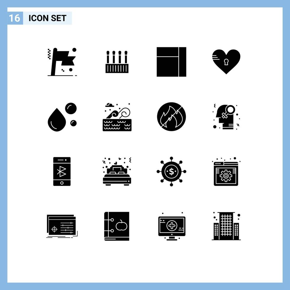 Group of 16 Modern Solid Glyphs Set for healthy fat fatty acid grid like heart Editable Vector Design Elements