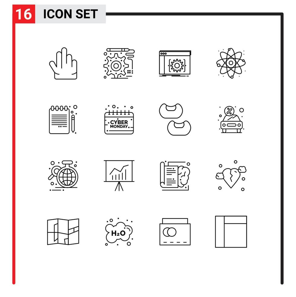 16 Universal Outline Signs Symbols of notebook book pencil coding back to school react Editable Vector Design Elements