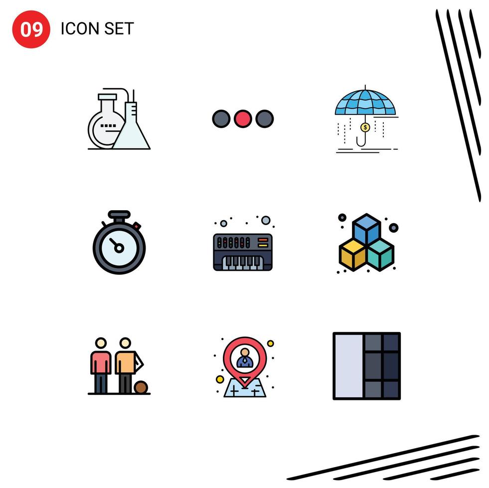 Universal Icon Symbols Group of 9 Modern Filledline Flat Colors of analog navigation finance map protection Editable Vector Design Elements