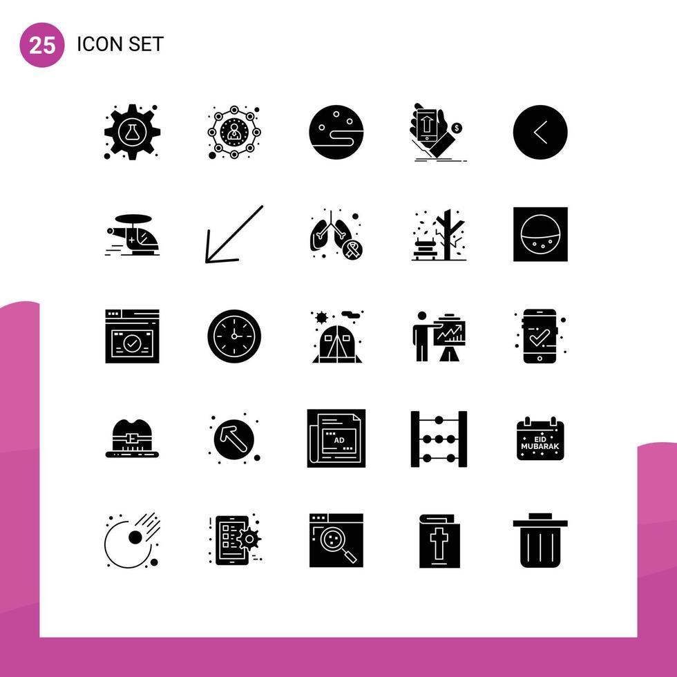 Group of 25 Solid Glyphs Signs and Symbols for arrow smartphone user shopping phone Editable Vector Design Elements