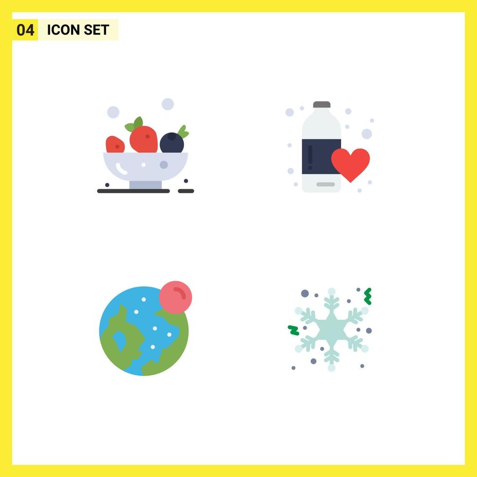 4 Thematic Vector Flat Icons and Editable Symbols of berries globe diet water moon Editable Vector Design Elements