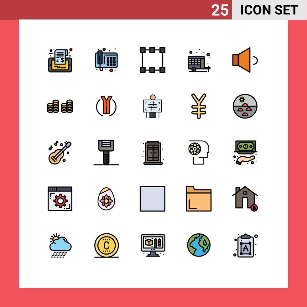 Editable Vector Line Pack of 25 Simple Filled line Flat Colors of volume sound path spring camp Editable Vector Design Elements