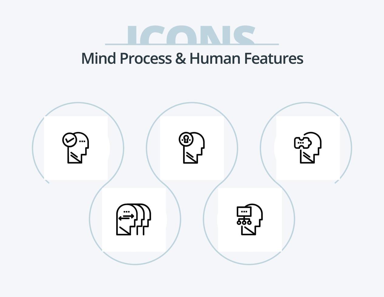 Mind Process And Human Features Line Icon Pack 5 Icon Design. head. thinking. mental. mind. graph vector