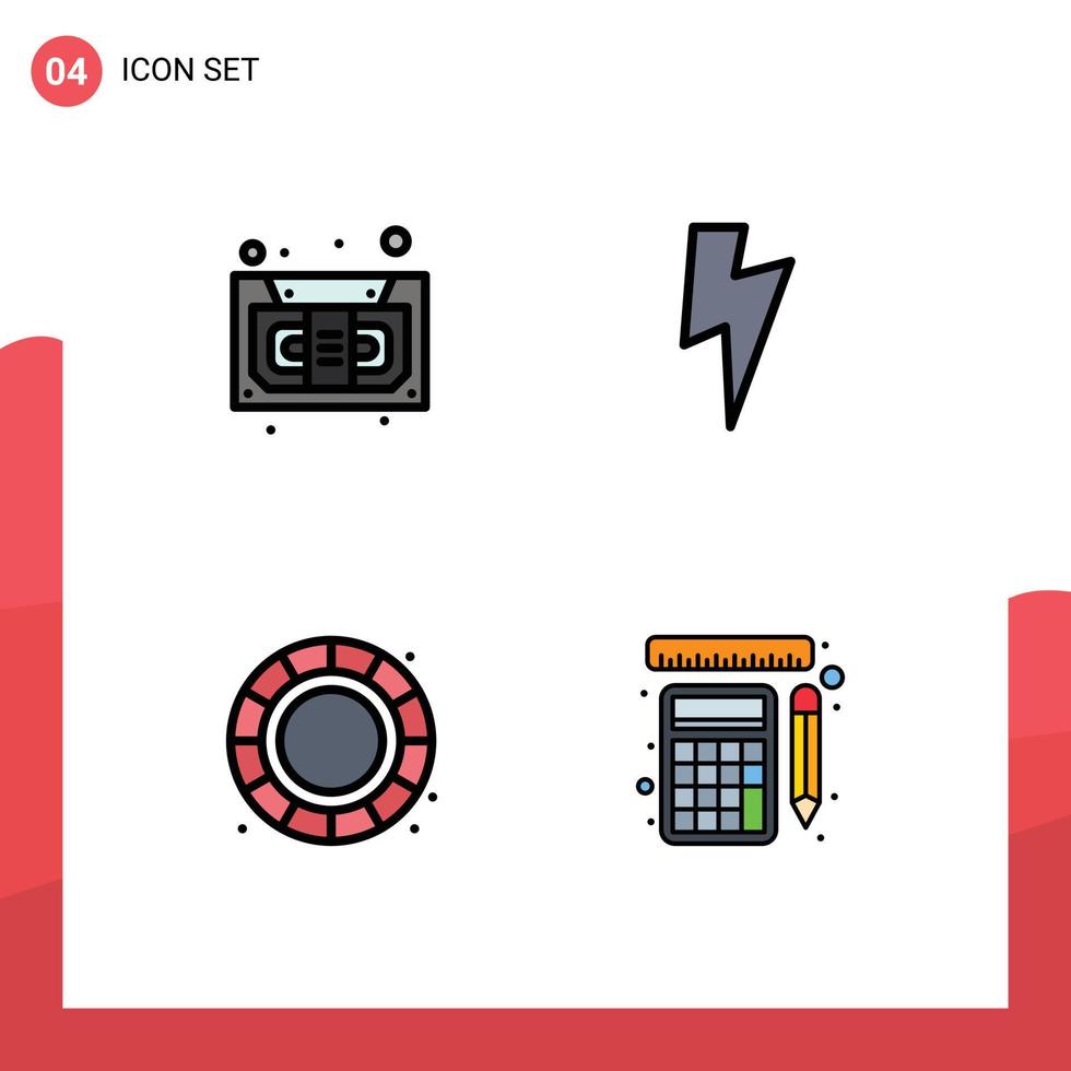 4 Filledline Flat Color concept for Websites Mobile and Apps audio process recorder ui tools Editable Vector Design Elements
