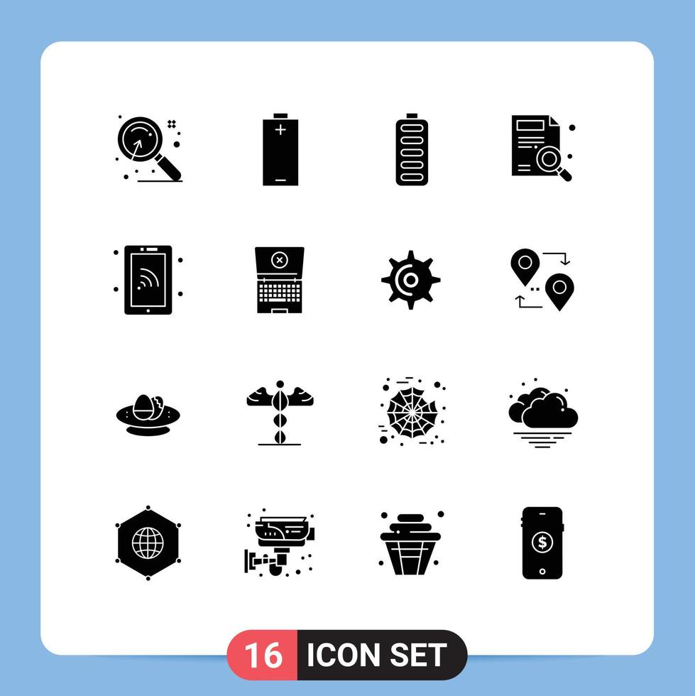 Pictogram Set of 16 Simple Solid Glyphs of smartphone search accumulator report find Editable Vector Design Elements