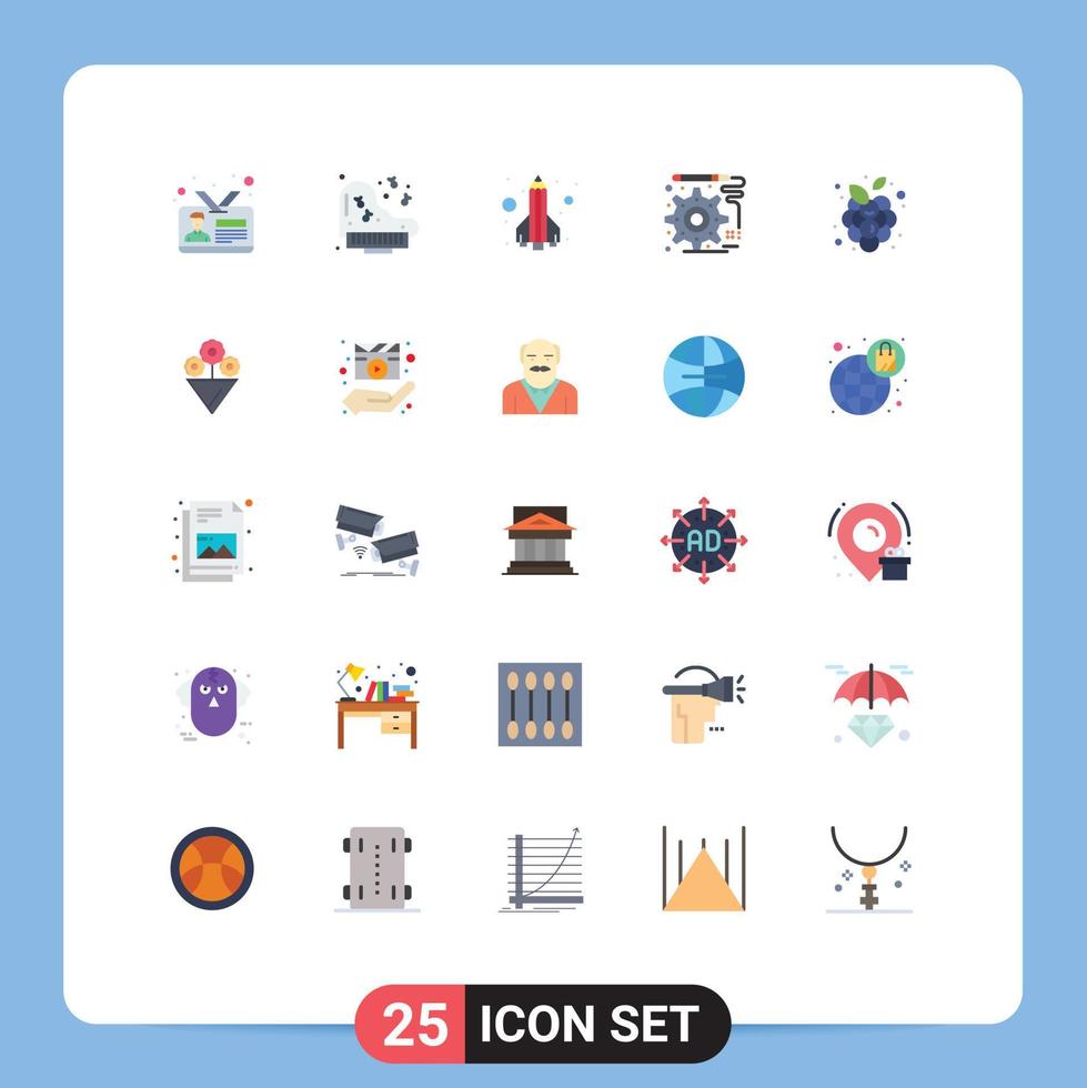 Modern Set of 25 Flat Colors and symbols such as grapes engineering education development rocket Editable Vector Design Elements
