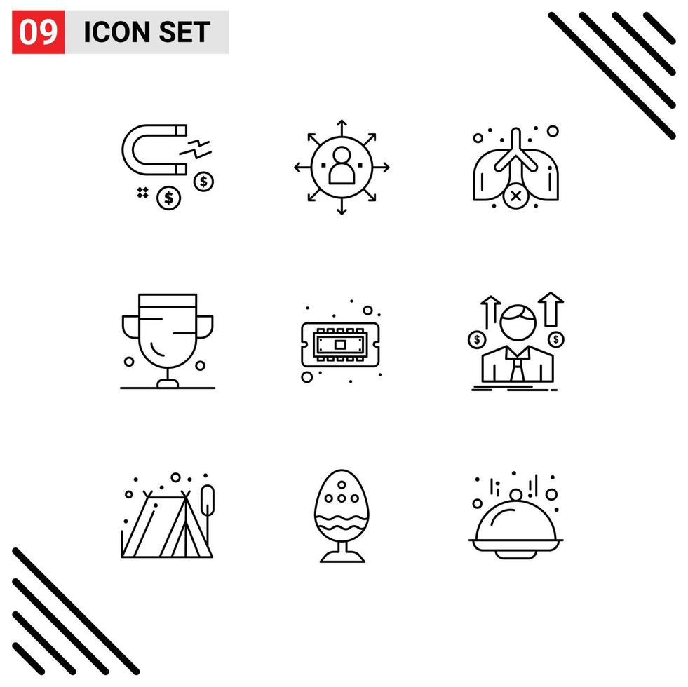 User Interface Pack of 9 Basic Outlines of chip medal opportunity cup achievement Editable Vector Design Elements