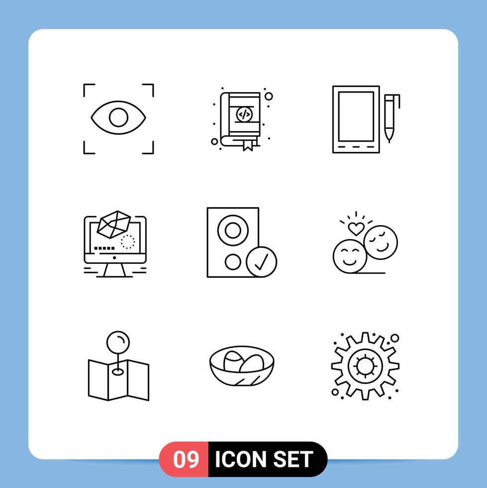 Pack of 9 Modern Outlines Signs and Symbols for Web Print Media such as devices drawing mobile modeling animation Editable Vector Design Elements