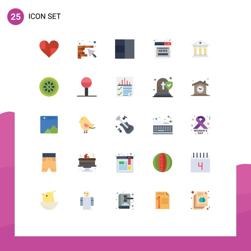 25 Universal Flat Color Signs Symbols of money bank trowel web news Editable Vector Design Elements