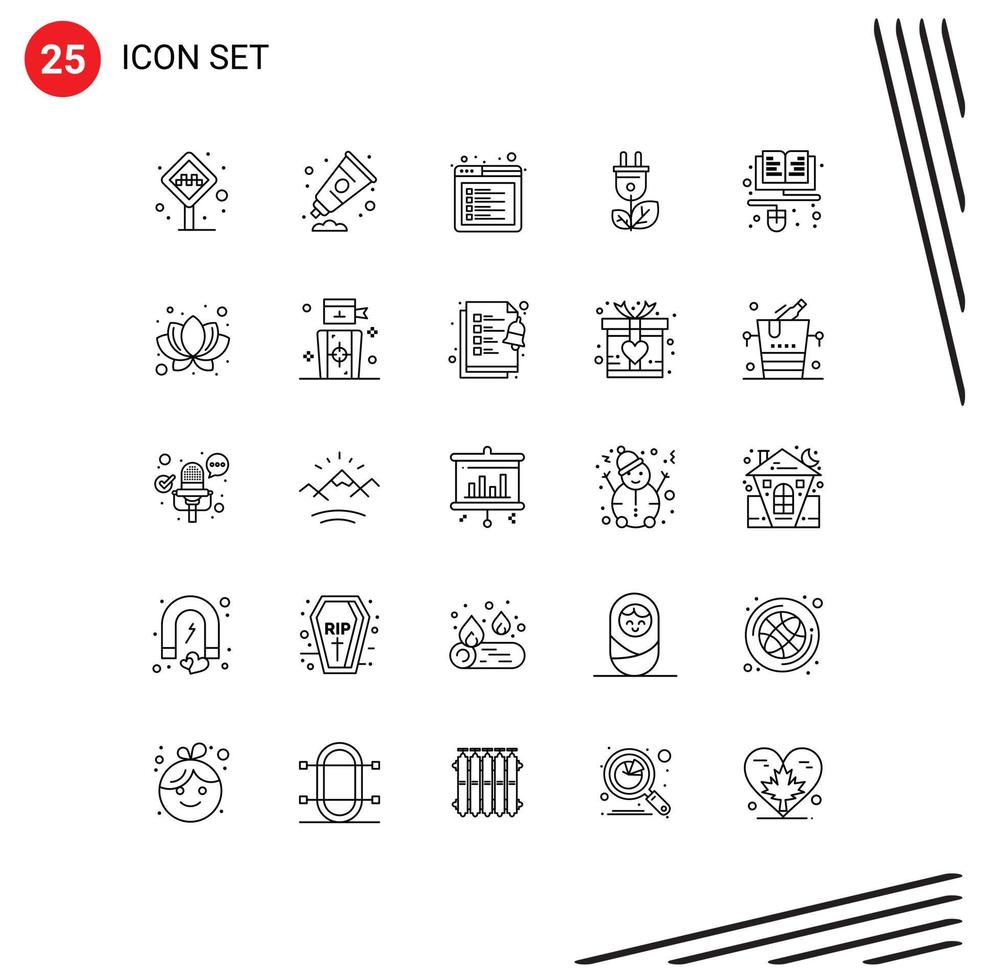 Stock Vector Icon Pack of 25 Line Signs and Symbols for course plug paint energy web Editable Vector Design Elements