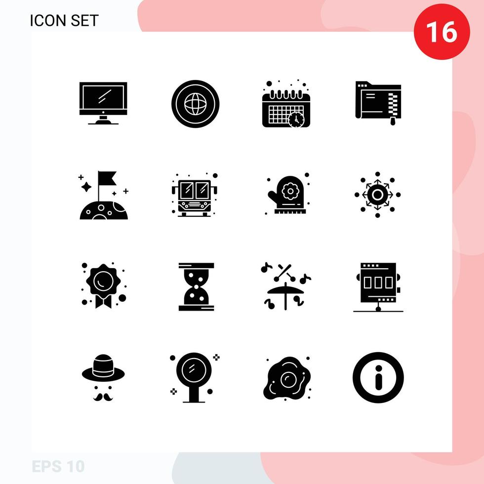 Editable Vector Line Pack of 16 Simple Solid Glyphs of moon server international folder time Editable Vector Design Elements