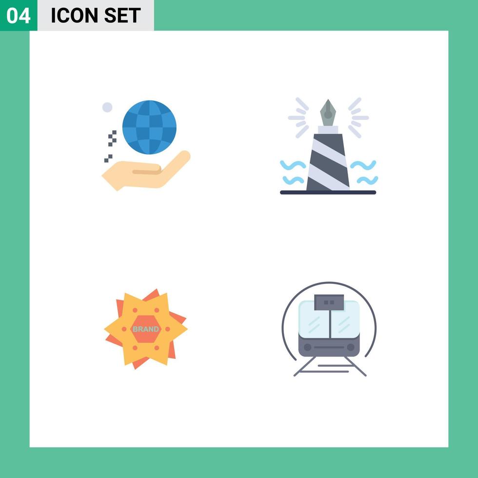 Modern Set of 4 Flat Icons Pictograph of hand edit world write branding Editable Vector Design Elements