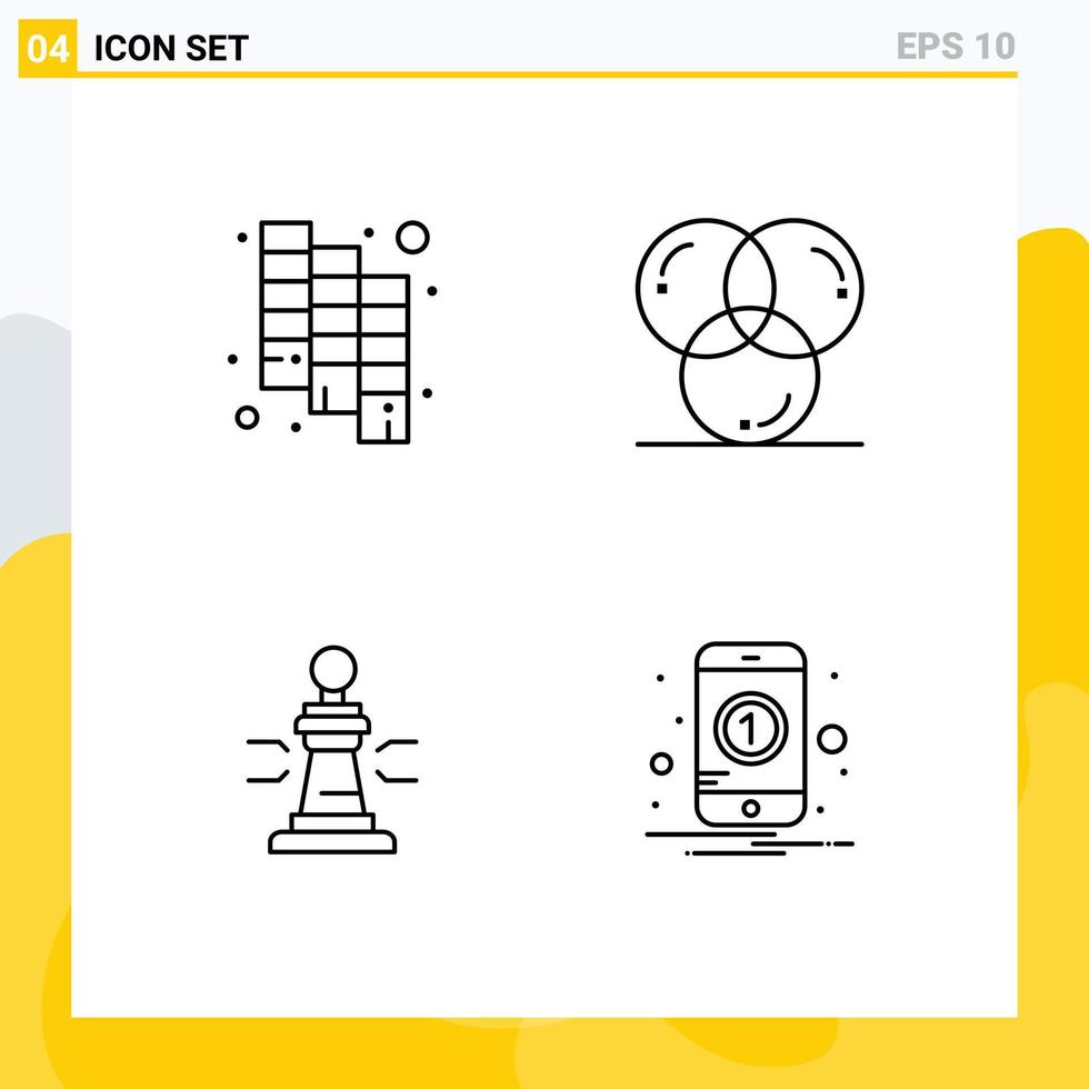 Modern Set of 4 Filledline Flat Colors and symbols such as catalog game coding development king Editable Vector Design Elements