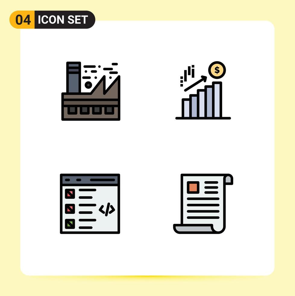 Group of 4 Modern Filledline Flat Colors Set for earth check energy finance develop Editable Vector Design Elements