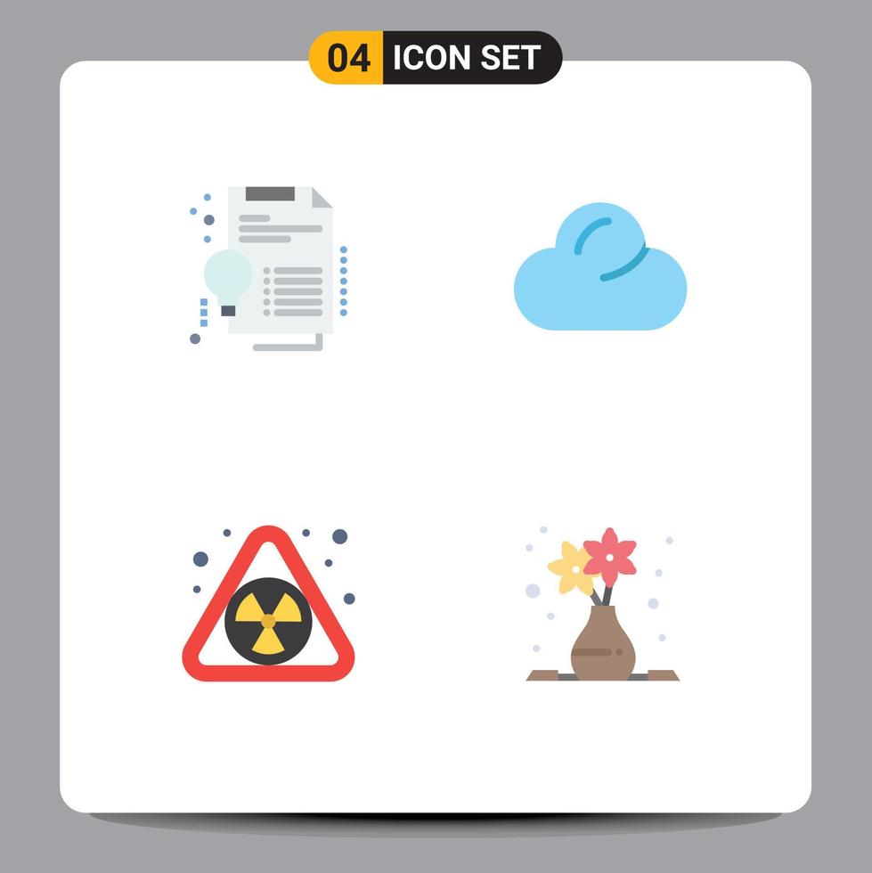 Pack of 4 creative Flat Icons of certificate waste solution overcast art Editable Vector Design Elements