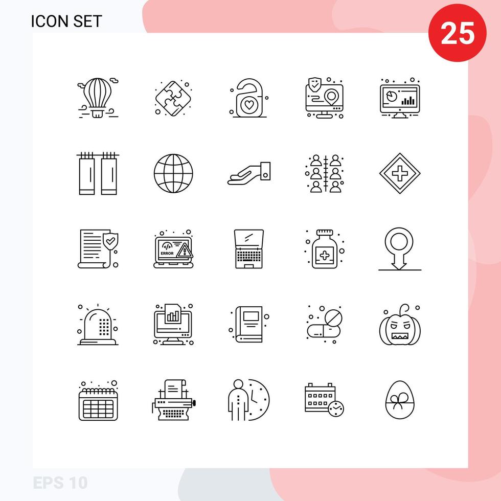 Universal Icon Symbols Group of 25 Modern Lines of analytic interface tag interaction action Editable Vector Design Elements