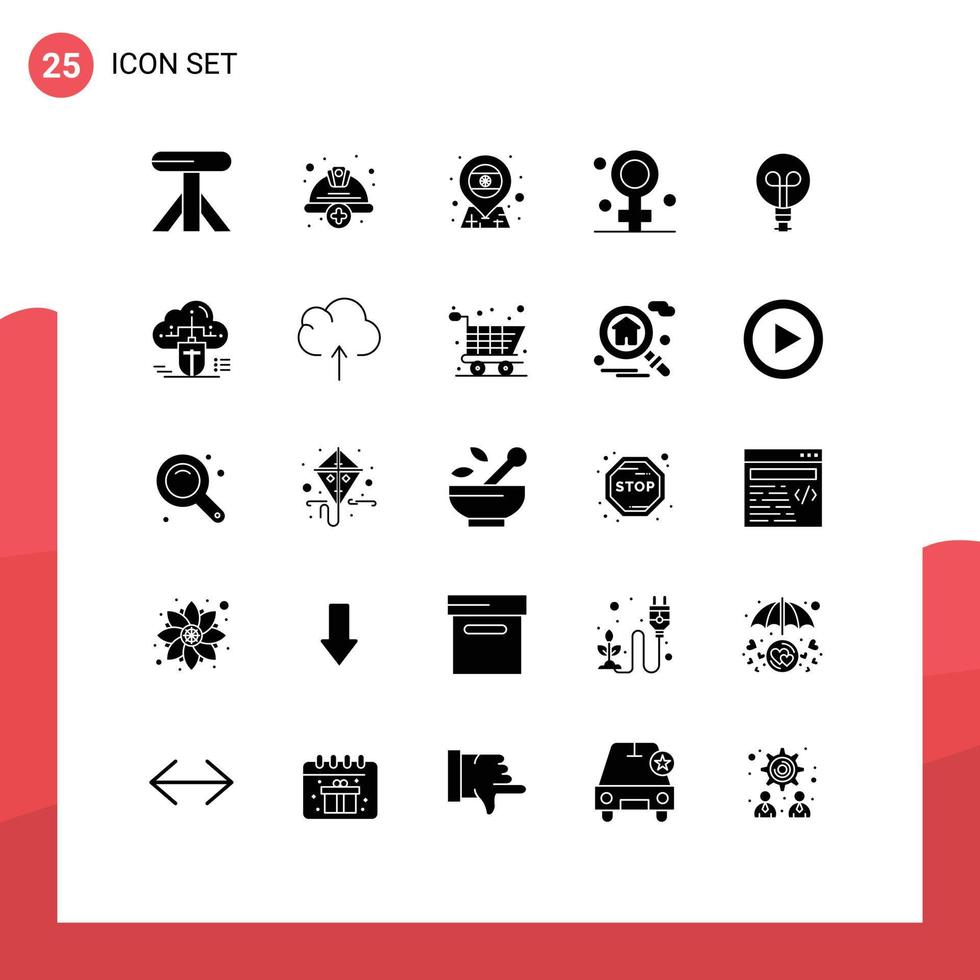 Set of 25 Vector Solid Glyphs on Grid for light medical location healthcare biology Editable Vector Design Elements
