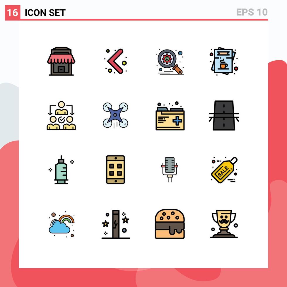 16 Universal Flat Color Filled Line Signs Symbols of distribution delegate search assignment menu Editable Creative Vector Design Elements