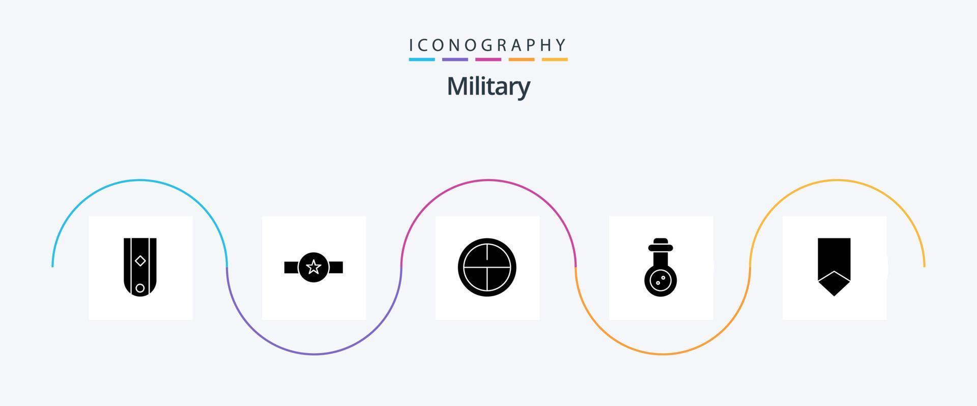 Military Glyph 5 Icon Pack Including award. tube. rank. mass weapon. military vector