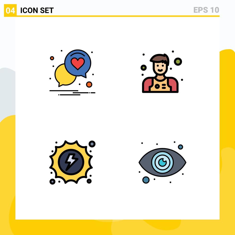 4 Filledline Flat Color concept for Websites Mobile and Apps chat hydro romance waiter eye Editable Vector Design Elements