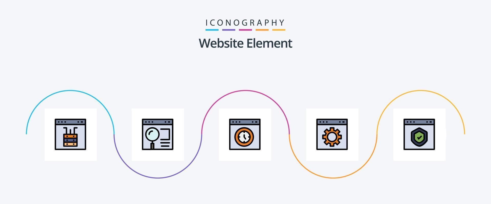 Website Element Line Filled Flat 5 Icon Pack Including interface. browser. search. test. page vector