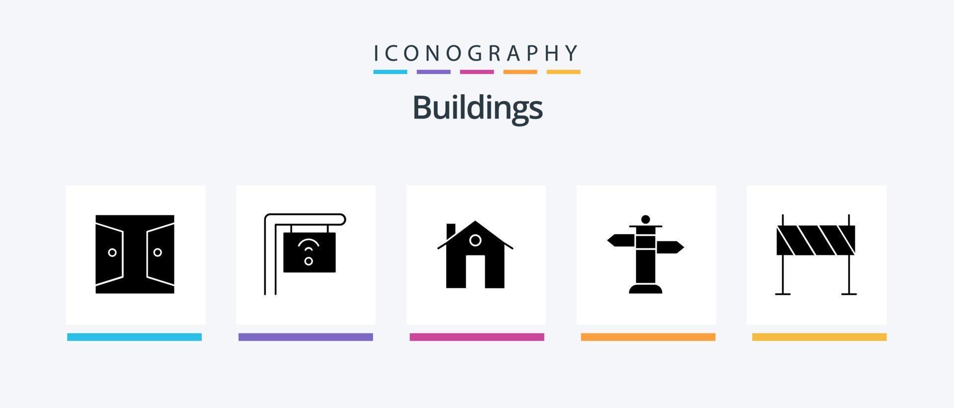 Buildings Glyph 5 Icon Pack Including buildings. street. address. sign. construction. Creative Icons Design vector