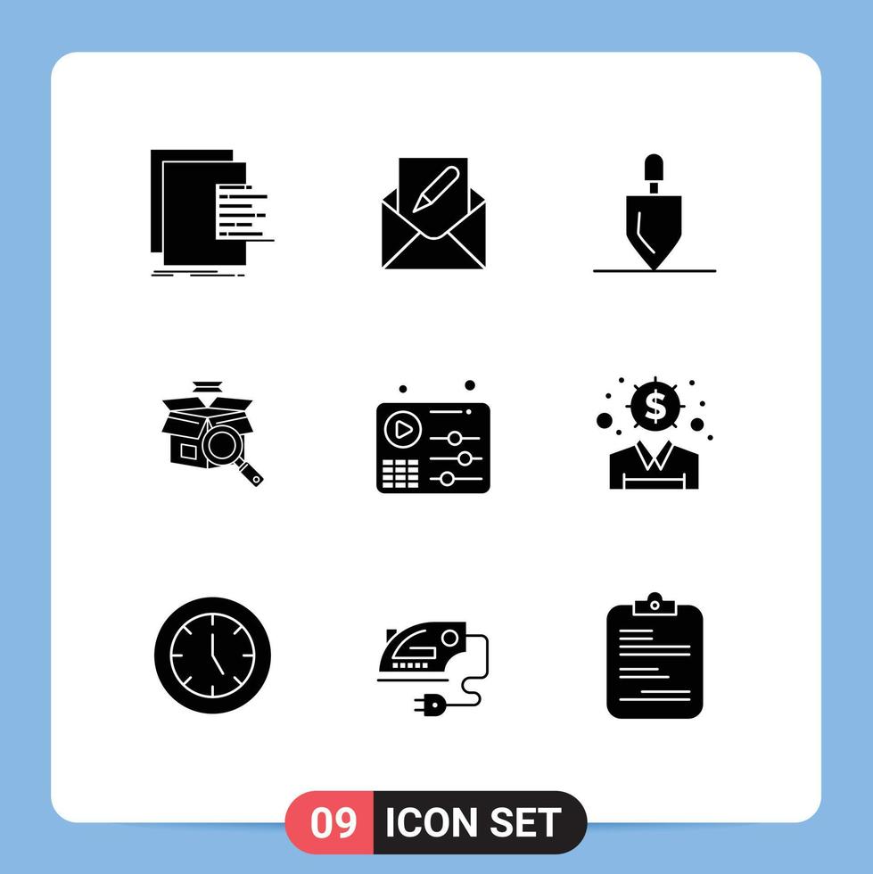 Pack of 9 creative Solid Glyphs of e shopping search envelope box rake Editable Vector Design Elements