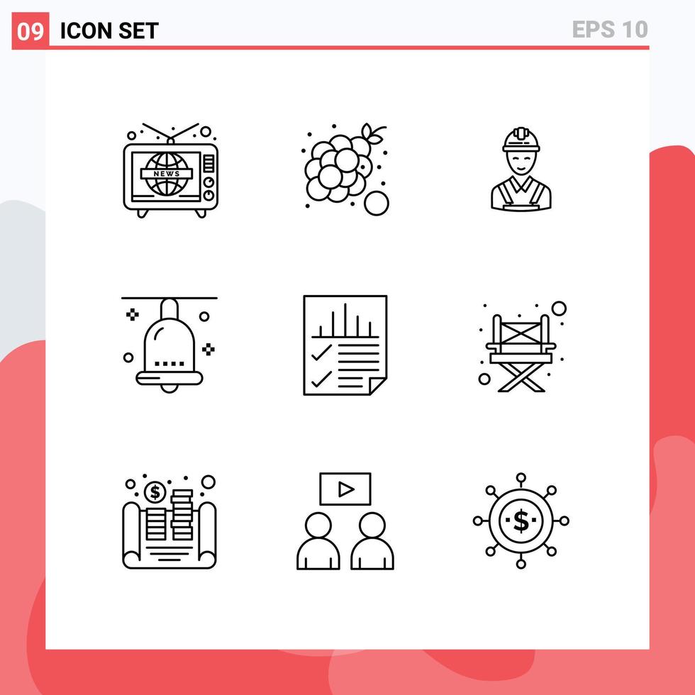 Set of 9 Modern UI Icons Symbols Signs for festival celebration summer bell construction Editable Vector Design Elements