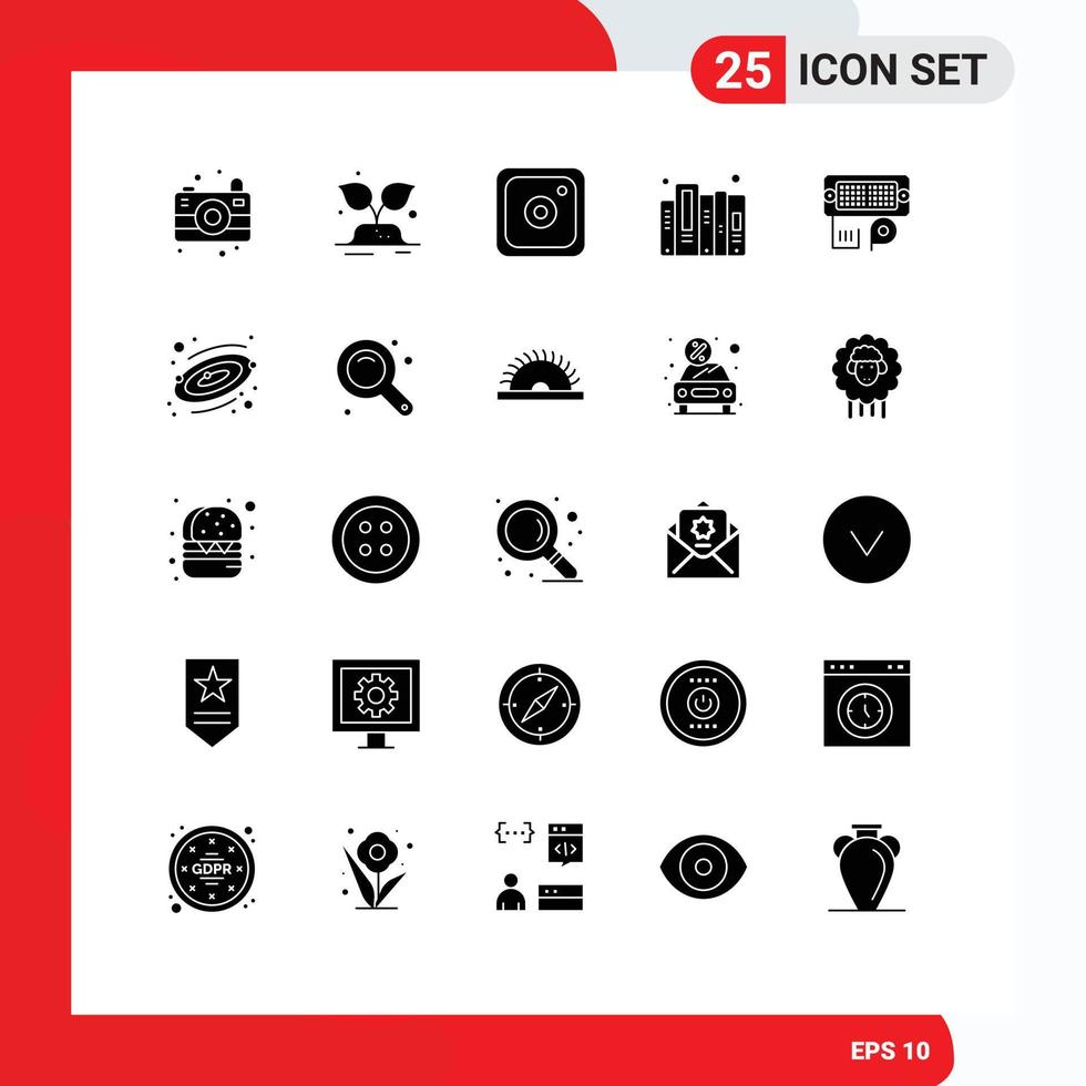 Universal Icon Symbols Group of 25 Modern Solid Glyphs of input connection media adapter document Editable Vector Design Elements