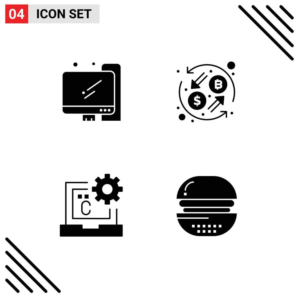 moderno conjunto de 4 4 sólido glifos y símbolos tal como computadora codificación moneda transformación desarrollo editable vector diseño elementos