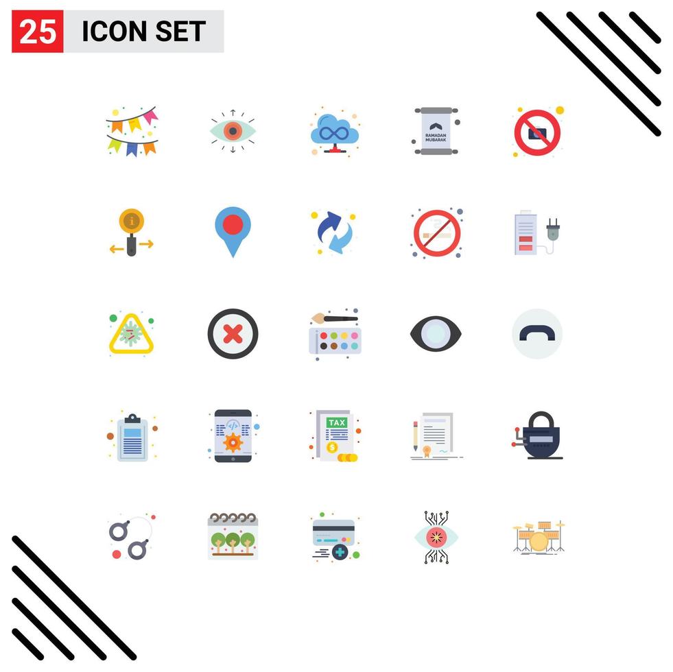 Pictogram Set of 25 Simple Flat Colors of no camera cloud mubarak iftar Editable Vector Design Elements