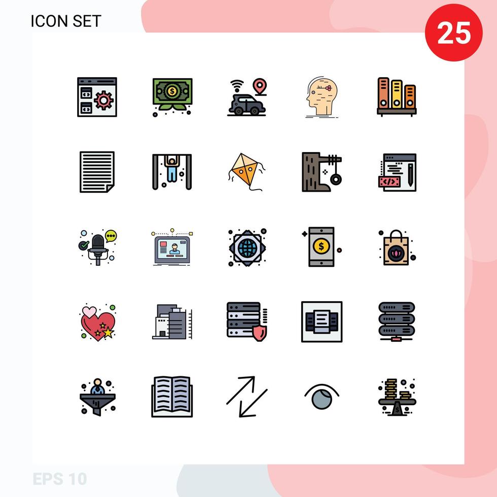 Modern Set of 25 Filled line Flat Colors Pictograph of mind hacking award hack technology Editable Vector Design Elements