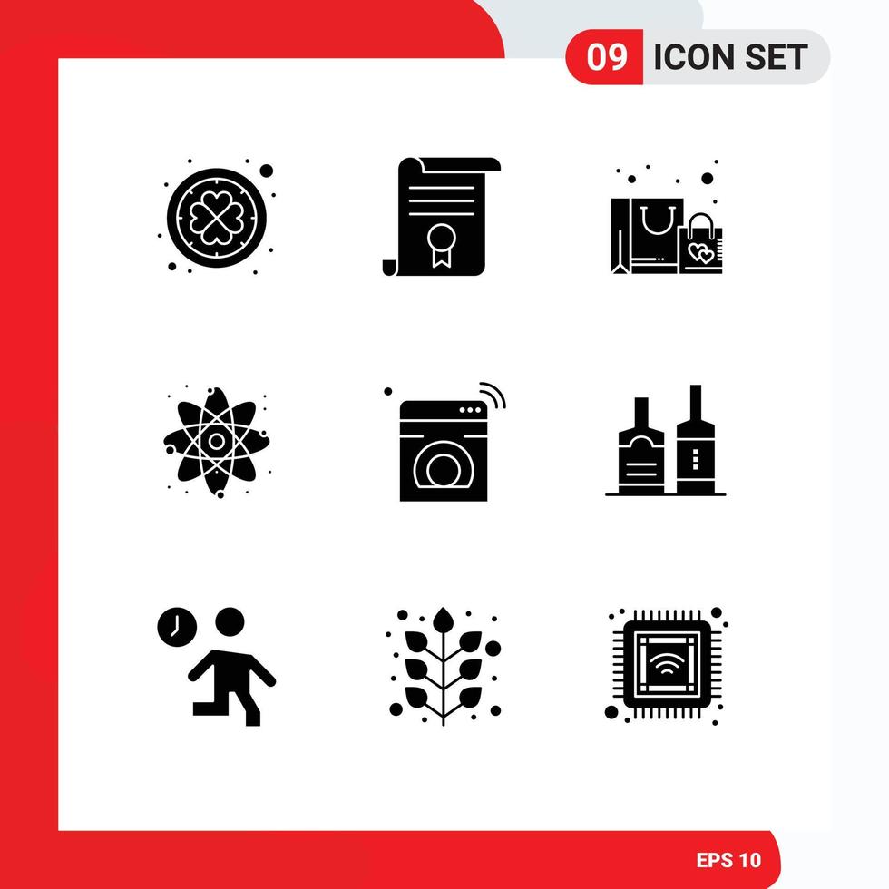 Pictogram Set of 9 Simple Solid Glyphs of internet power education energy purchase Editable Vector Design Elements