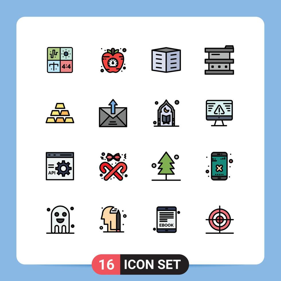 16 Thematic Vector Flat Color Filled Lines and Editable Symbols of chemistry biochemistry vegetable office blocks city building Editable Creative Vector Design Elements