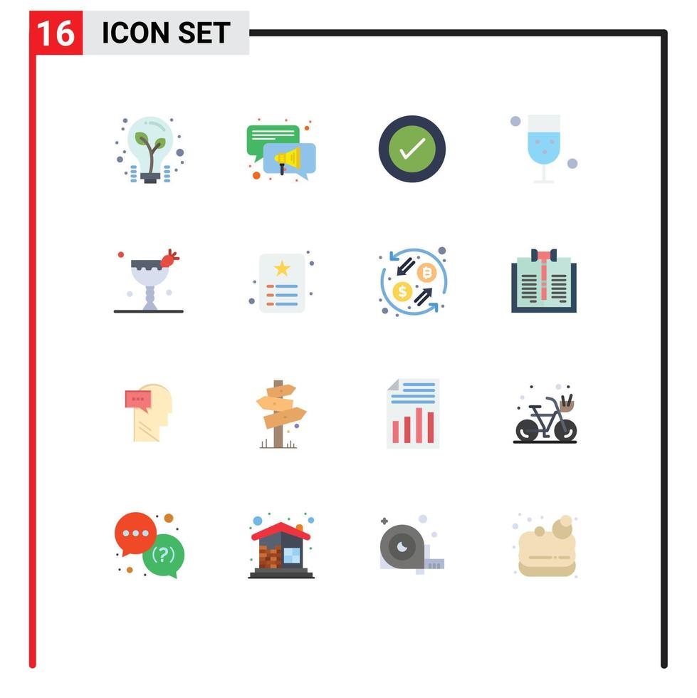 Group of 16 Flat Colors Signs and Symbols for drink glass ui food drink Editable Pack of Creative Vector Design Elements