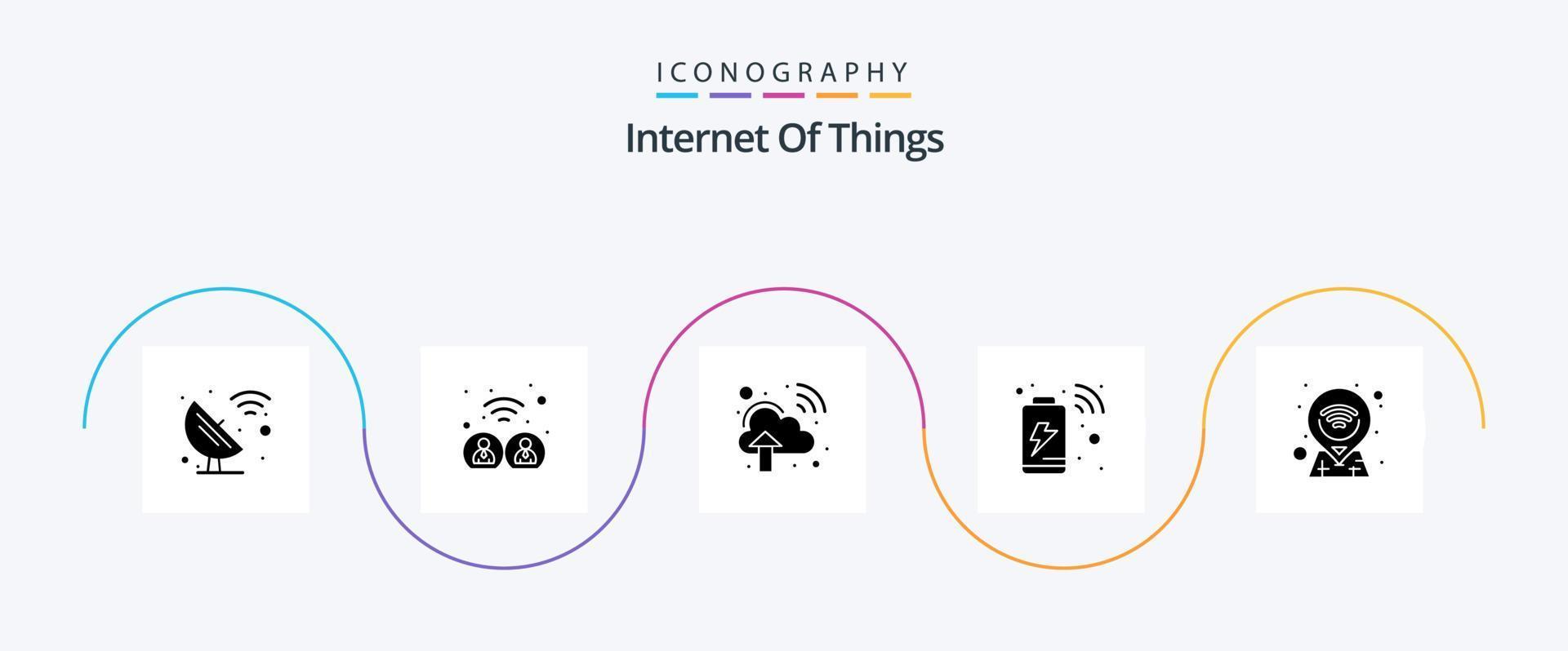 Internet Of Things Glyph 5 Icon Pack Including pin. location. cloud network. internet. charging vector