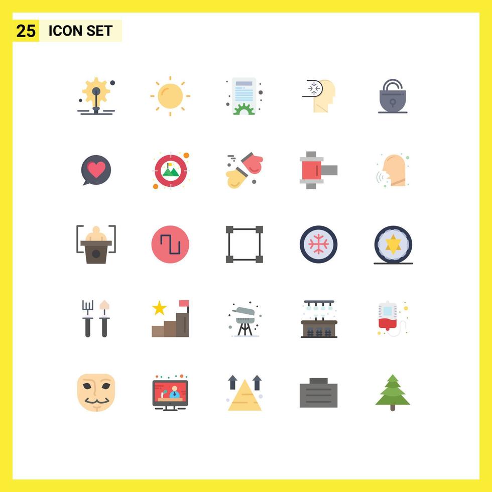 Pictogram Set of 25 Simple Flat Colors of love internet mind security lock Editable Vector Design Elements