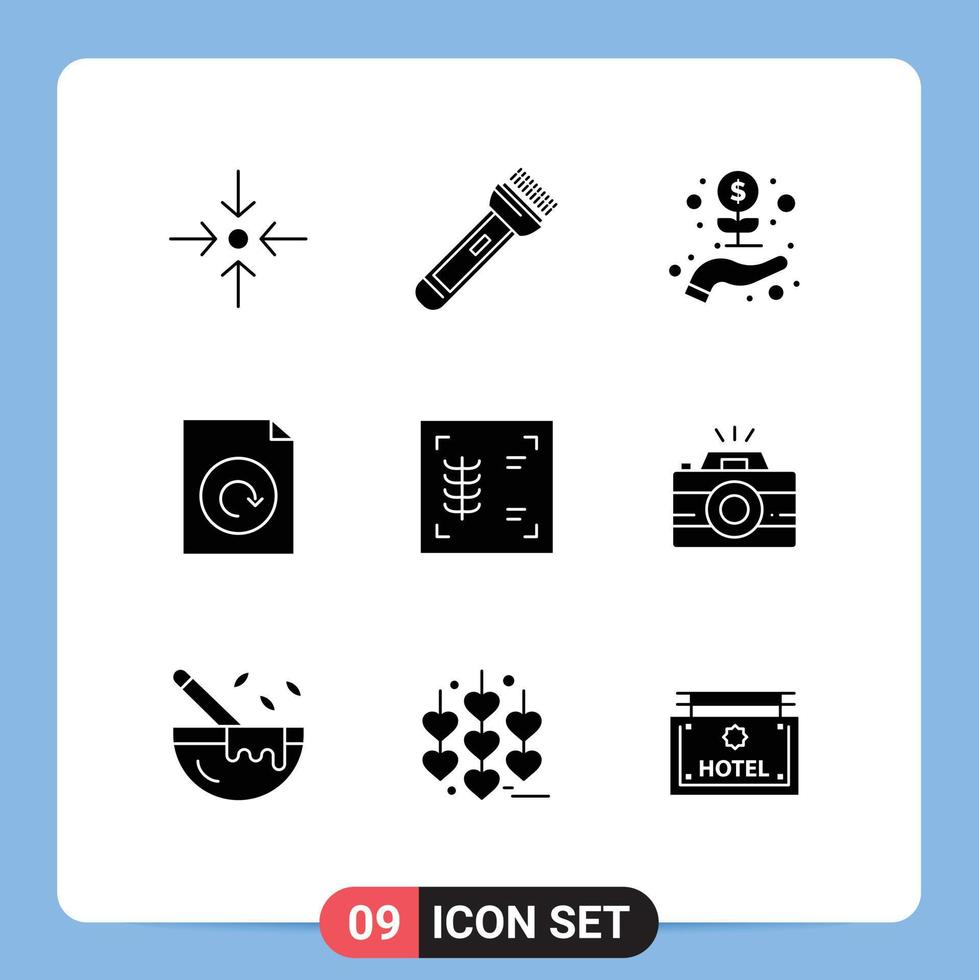 Pictogram Set of 9 Simple Solid Glyphs of xray chest business reload document Editable Vector Design Elements