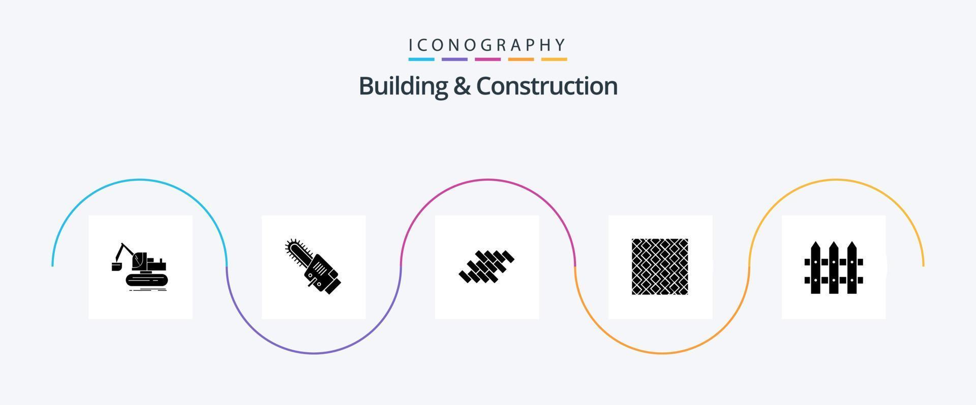 Building And Construction Glyph 5 Icon Pack Including stripes. slab. bricks. floor. construction vector