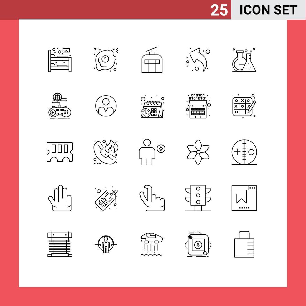 25 Universal Line Signs Symbols of tube flask holiday left share Editable Vector Design Elements