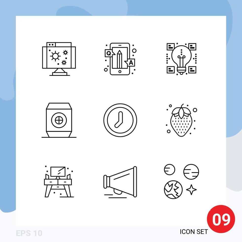 Mobile Interface Outline Set of 9 Pictograms of interface soft questions food sharing Editable Vector Design Elements