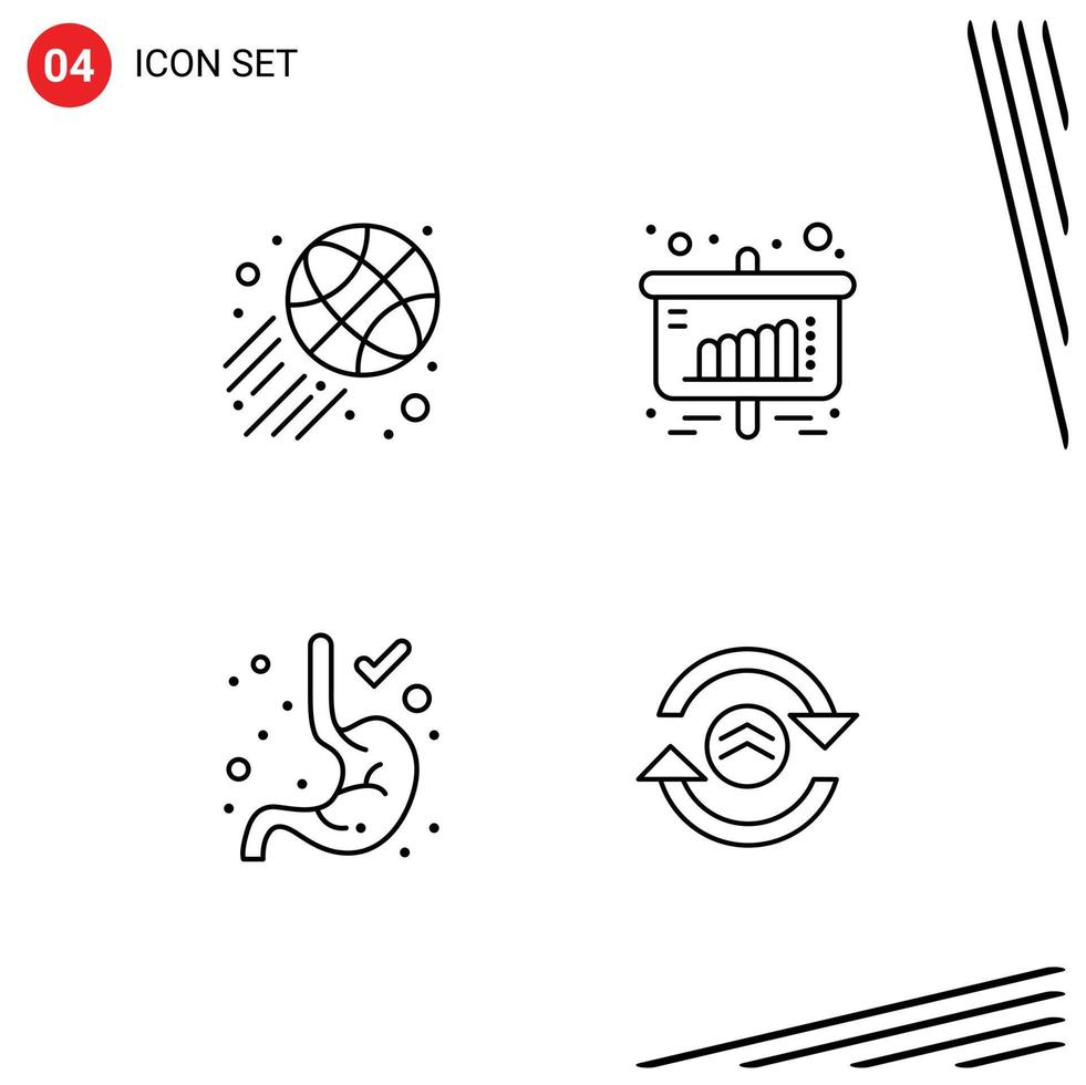 4 Creative Icons Modern Signs and Symbols of basketball ball stomach business sales refresh Editable Vector Design Elements